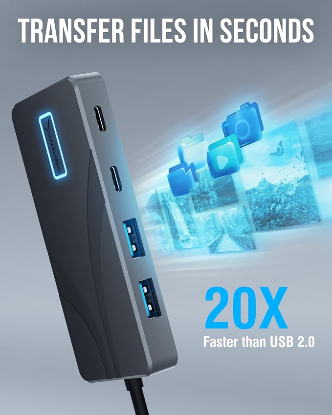 SABRENT USB C Hub 5-in-1, 10Gbps USB-A & USB-C Ports, Single 4K@60Hz HDMI, 100W PD Input, 80W Laptop Charging, Compact Aluminum Docking Station for MacBook, iPad, Laptops & Tablets (HB-TG5P)
