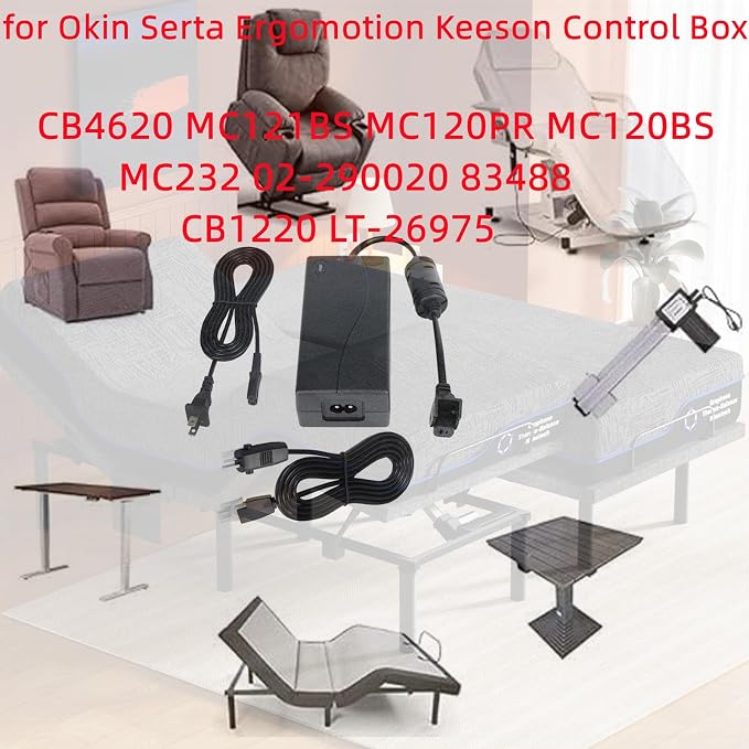 2-Pin 29V AC/DC Adapter for okin serta Adjustable Bed Power Supply Ergomotion Keeson Control Box MC121BS MC120PR MC120BS MC232 MC232FB MC232SC CU380 CB01SP Charger Cord PSU Replacement Kit