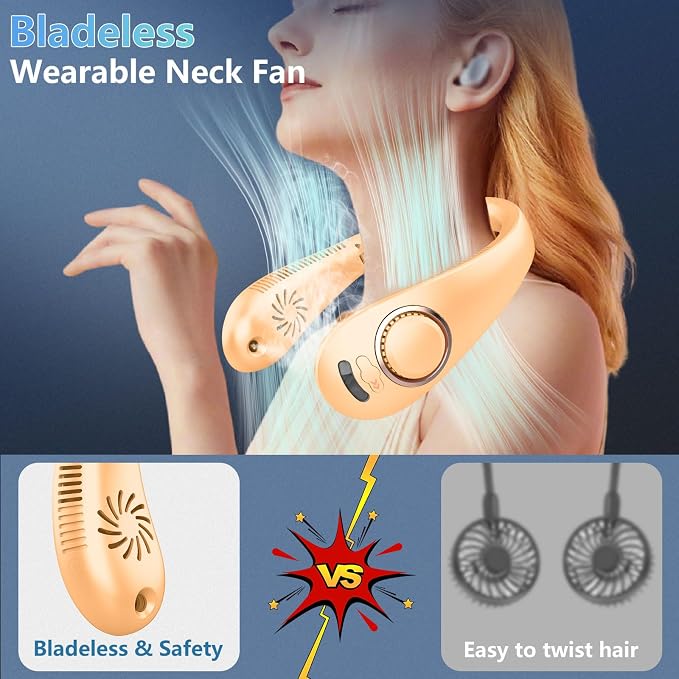 Portable Neck Fan-Misting Fan Portable Folding Cooling Fan for Your Neck,Mini Headphone Personal Neck Fan,Rechargeable Battery Operated Festival Gifts for Women Men Adults Kids Dad Mom