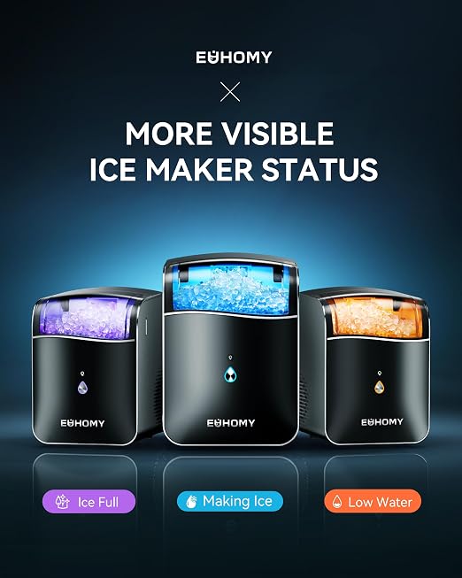 EUHOMY Smart Nugget Ice Maker Countertop, Pebble Ice Maker Machine with APP/Alexa Control, 40lbs/24H, Ready in 7 Mins, Self-Cleaning, Portable Sonic Ice Makers with Hanging Ice Scoop for Home/Office