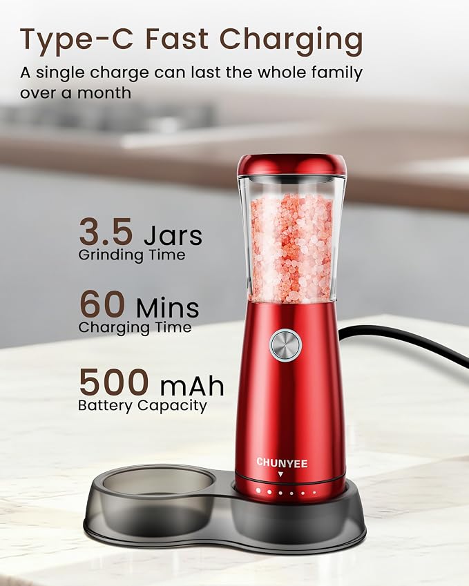 Electric Salt and Pepper Grinder Set - Automatic Stainless Steel Rechargeable Salt and Pepper Grinder Set with Storage Base, Large Capacity, LED Light & Adjustable Coarseness, Ideal Kitchen Gadget