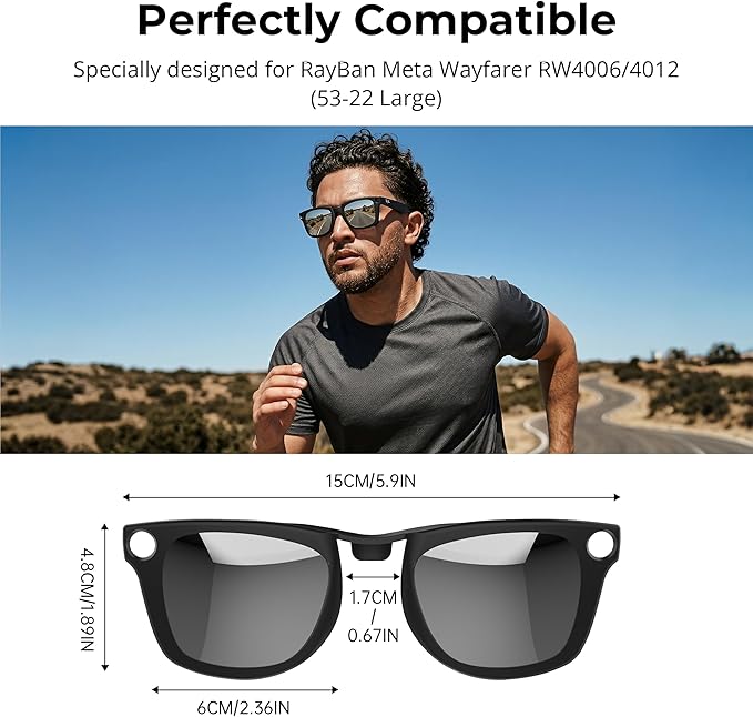 HiBloks 4Pcs Polarized Clip for Ray-Ban Meta Wayfarer & Gen 2 (RW4008/RW4012 Large 53-22), Matte Black Frame Discoloration Clip-on Set for Rayban Meta Gen 2 Smart Glasses (Black+Green+Silver+Blue)