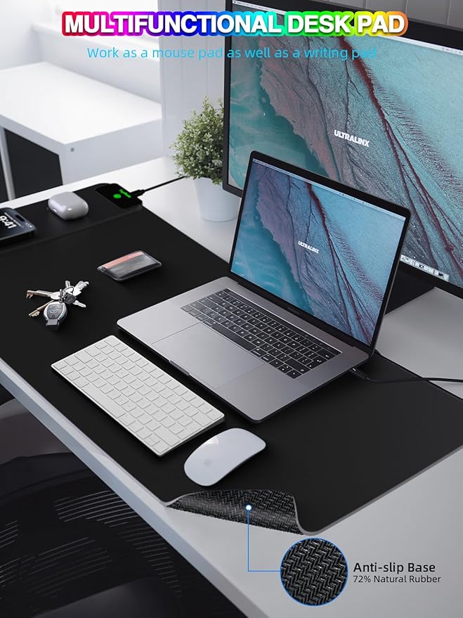 RGB Desk Mat with 15W Fast Charging, Mouse Pad Wireless Charging Large Gaming Mousepad for Desk Pad Waterproof Non-Slip