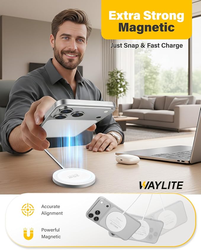25W Magnetic Wireless Charger, 10FT Fast Charging Pad Wireless Charge for iPhone 17 16 /AirPods3/2/Pro/for Galaxy S26 Ultra/Pixel 10 Series, Portable Charger for Desk& Travel(1Pack,White)