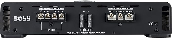 BOSS Audio Systems R3002 Riot Series Car Audio Amplifier - 600 High Output, 2 Channel, 2/8 Ohm, High/Low Level Inputs, High/Low Pass Crossover, Full Range, Hook Up to Stereo and Subwoofer, Class AB