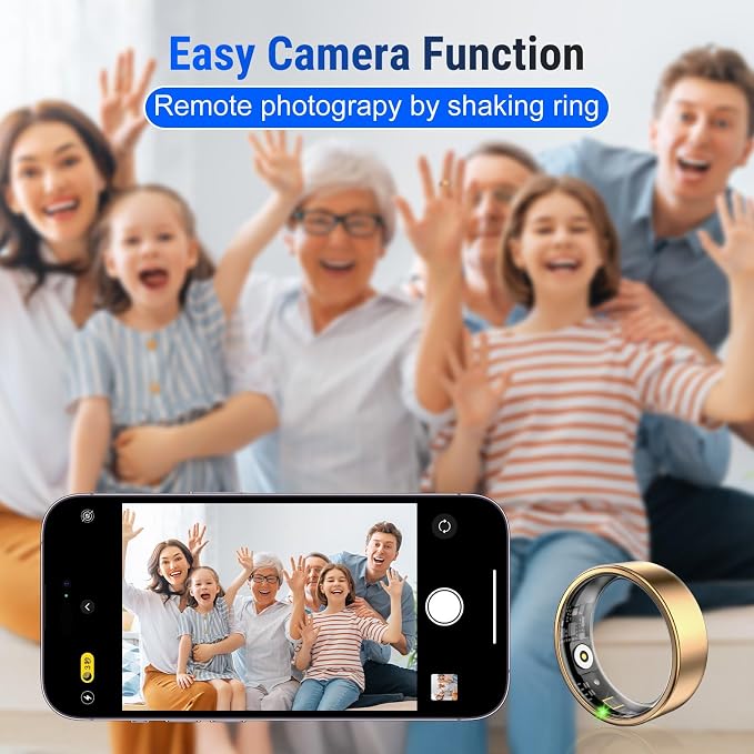 Smart Ring Fitness Tracker for Women & Men, Heart Rate, Blood Oxygen, Blood Pressure, Sleep & Step Monitor, IP68 Waterproof Health Ring, Compatible with iPhone