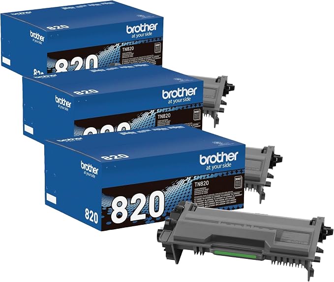 Brother Genuine Toner Cartridge, TN820, Replacement Black Toner, Page Yield Up to 3,000 Pages, Amazon Dash Replenishment Cartridge (Pack of 3)