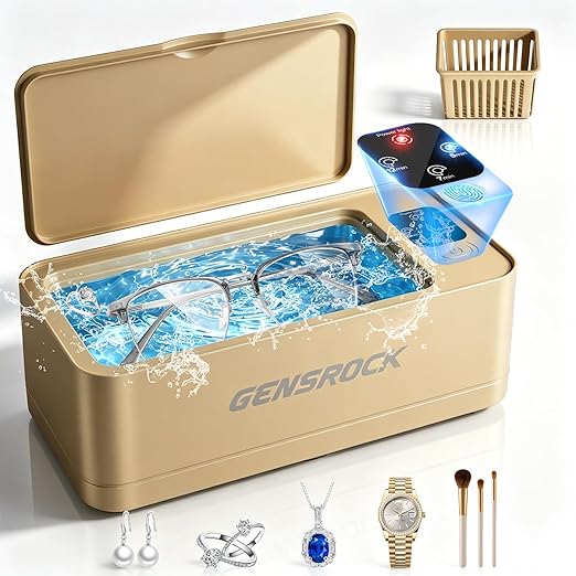 GENSROCK Ultrasonic Jewelry Cleaner, 48kHz Sonic Cleaner, 3 Modes Deep Cleaning, 360ML Food Grade Tank, 45dB Quiet, for Jewelry, Rings, Gold, Silver, Glasses, Dentures(Rose Gold)