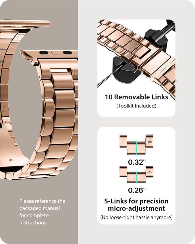 Fullmosa Metal Band Compatible with Apple Watch Bands Ultra3 2 1 49mm, Stainless Steel Strap iWatch Band with Case for Apple Watch, Rose Gold