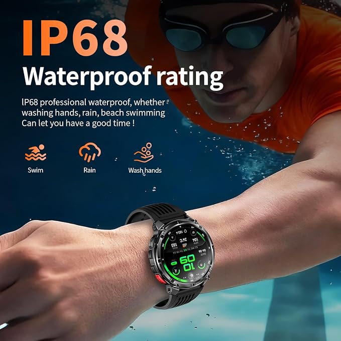 Mens Smart Watch for Android Phones and iPhone,Military Sport Smart Watches for Men Fitness Tracker Watch with Flashlight/Compass/Waterproof/100 Days Battery/Heart Rate/Sleep/100+ Sport Modes