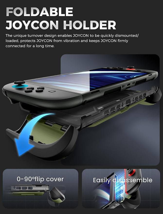 Mumba Dockable for Nintendo Switch 2 Case with Flip Stand, [Titan] Ergonomic Switch 2 Grip Protective Cover Holds 5 Game Cards & 2 TF Cards TPU Accessories and Quick-Release Joy-Con Design (Guldan)