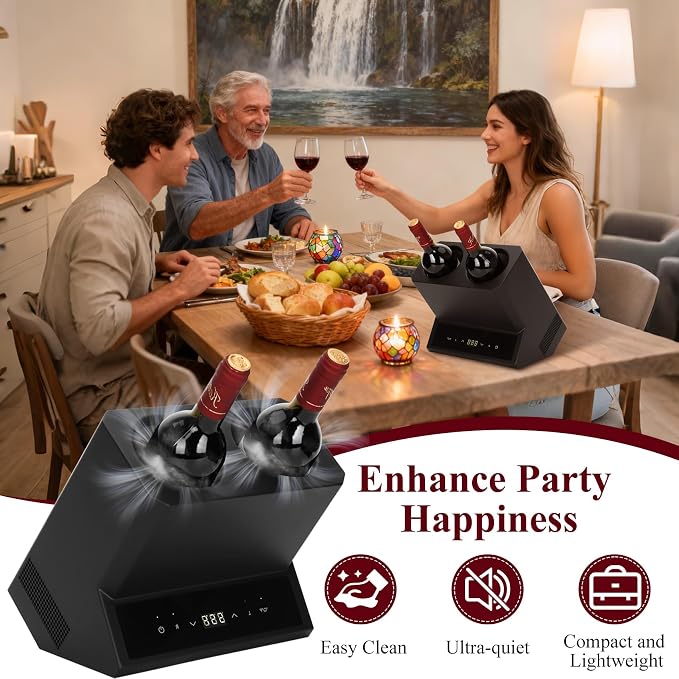 Electric Wine Chiller Double Bottle - Premium 24H Iceless Portable Cooler,Wine Chiller for 750ml Wine/Champagne,Multi-Scene Vino Accessory for Kitchen/Bar/RV - Perfect Gift for Wine Lovers
