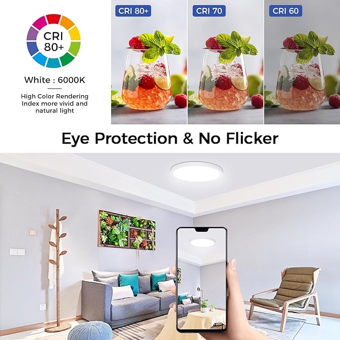 Flush Mount Ceiling Light Fixtures,24W Flat led Light for Ceiling,6000K 2200LM Ultra Thin Round White Lamp for Bedroom Kitchen,Bathroom,Garage,Living Room, Hallway