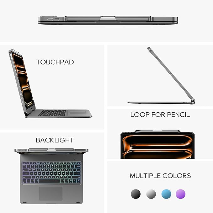 edaiser Swivel Keyboard Case for Apple 2026 iPad Air 13-inch M4 M3 M2, iPad Pro 13 inch (M4 M5), iPad Pro 12.9-inch 6th-3rd Gen; 360° Rotatable Cover with Pencil Holder, Trackpad, Backlit, Space Gray