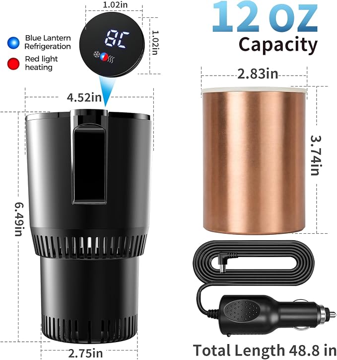 2-in-1 Car Cup Warmer Cooler, Smart Car Cup Mug Holder,Auto Car Cooling and Heating Cup Holder, Car Tumbler Holder Practical,Car Refrigerator Cooler Insulation Drink Cooler Cup (Black)