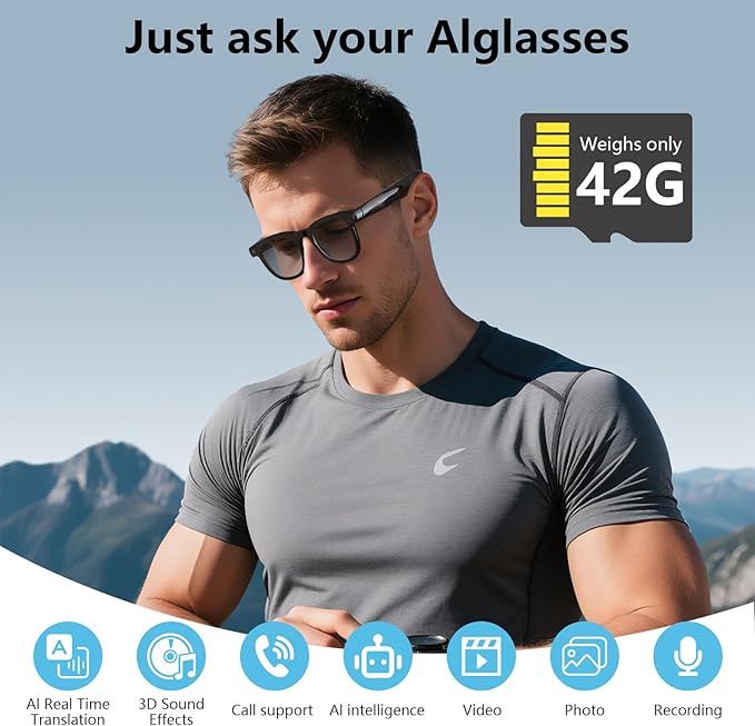 AI Smart Glasses with 4K HD Camera & Anti-Shake, ChatGPT Integrated Voice Control Glasses for Hands-Free Video Recording, Live Translation & Object Recognition, Bluetooth Smart Eyewear