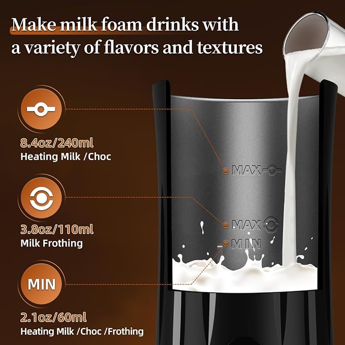 4-in-1 Milk Frother, Liksiy Milk Frother and Steamer, Auto Shut-Off Coffee Frother with Hot & Cold Foam, Quiet Design Frother Machine for Latte, Cappuccino, Macchiato