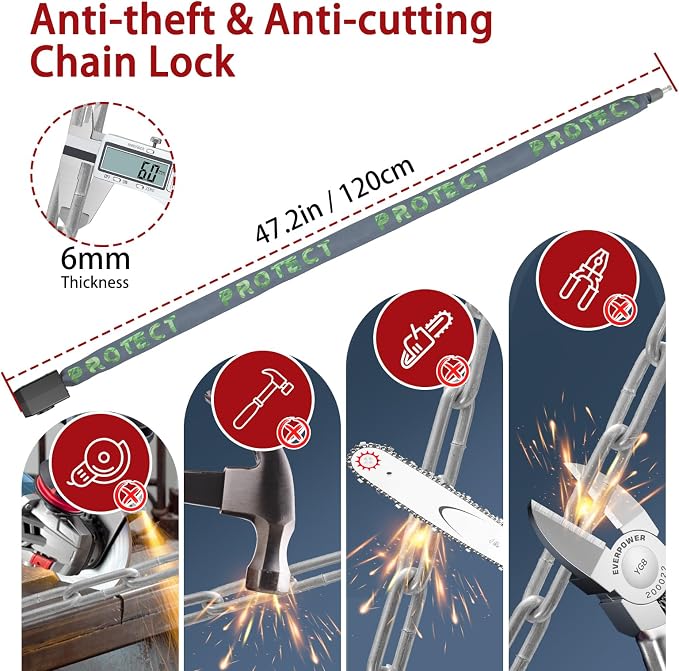 BANGTING 4FT Smart Alarm Bike Lock - 110dB Remote-Controlled Siren & 8mm Anti-Theft Chain with Key for Bicycle, E-Bike, Scooter, Motorcycle (Gray)