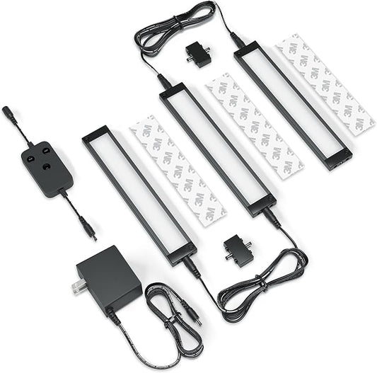 EShine 3 Pack 7 inch Black Smart Dimmable LED Under Cabinet Lighting Kit Compatible with Alexa, Google - Warm White (3000K)