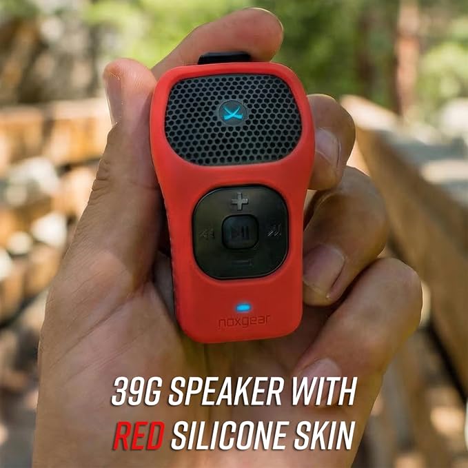 noxgear 39g Wearable Bluetooth Speaker, Magnetic Mini Clip-On EDC Gear, Waterproof Up to 15 Hours Playtime | Clip On Speaker, Wearable Speaker with Microphone, 100ft Range (Color: Red)