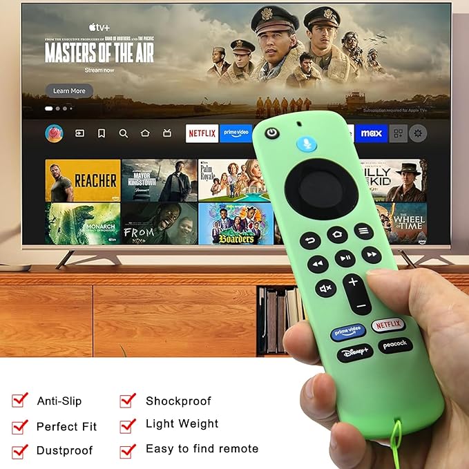 Pinowu Remote Cover Case (2pcs) Compatible with Fire TV Stick HD / 4K(2nd Gen) / 4K Plus / 4K Select Alexa Voice Remote, Anti Slip Silicone Sleeve with Wrist Strap(Green Glow,Blue NOT Glow)