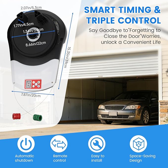Roll Up Door Opener with 3 Remotes for Garage Warehouse Store Barn Farm | Automatic Roll Up Door Opener 800N 110V, 50dB Quiet, 164FT Remote, Military-Grade Encryption, Auto-Reverse on Obstacles