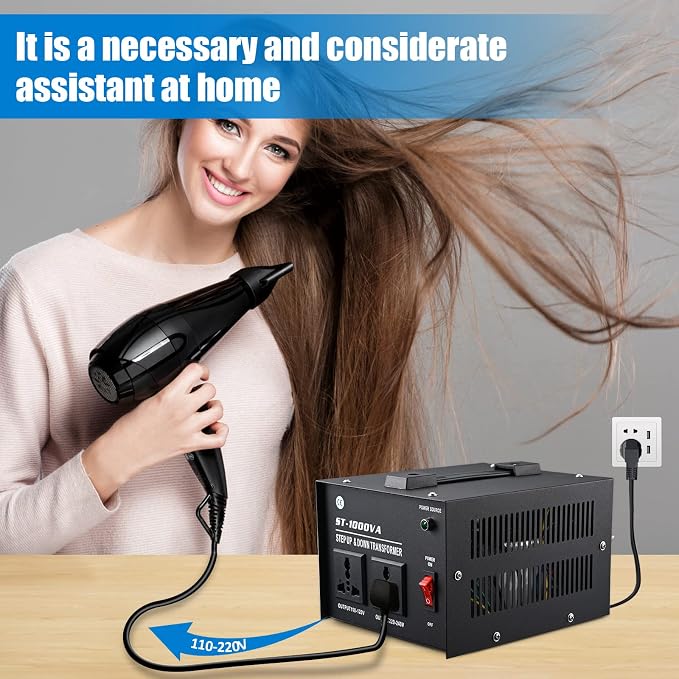 1000 Watt Voltage Transformer- Step Up and Down- Circuit Breaker Protection Universal Dual Output Step Up & Step Down Power Transformer 110V to 220V/220V to 110V