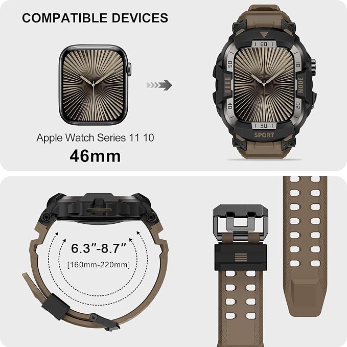 DABAOZA Rugged Case with Band Compatible with Apple Watch 46mm, for iWatch Series 11/10,Military Grade Shockproof Bumper and Men's Tactical Heavy Duty Strap(Desert Tan,46MM)