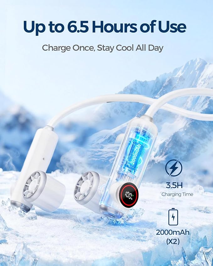 Portable Neck Fan, Hands-Free Personal Wearable Fan, 5 Speeds Strong Airflow, 4000mAh USB Rechargeable Bladeless Fan with LED Display, Detachable Handheld Fan for Outdoor Travel Office Home Gifts