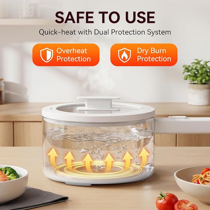 Electric Hot Pot, 1.5L Mini Hot Pot, Ceramic Glaze Non-stick Portable Pot, Electric Pot for Steak, Egg, Fried Rice, Oatmeal, Soup, Ramen with Dual Power Control, Electric Pot for Dorm