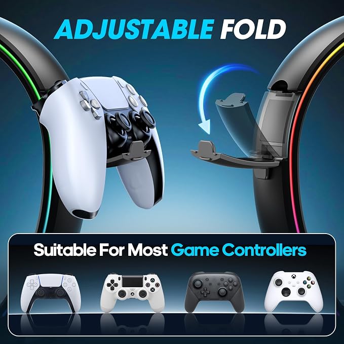 KDD Headset Stand with Charging Station & RGB Headphone Controller Stand with Cable Organizer