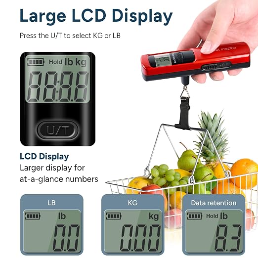 Battery-Free Luggage Scale – No Batteries Needed, Portable Digital Hanging Suitcase Weight Scale for Air Travel & Checked Bags, 110lb/50kg, LCD Display, Compact Travel Accessory