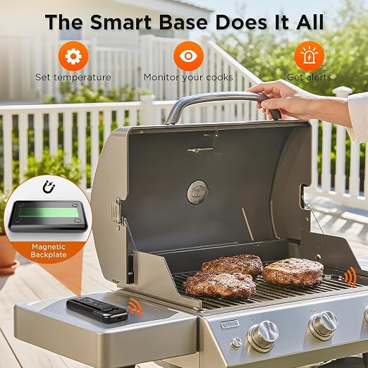 Newise Bluetooth Meat Thermometer with Smart APP, 800FT Wireless Range & LCD Base, Rechargeable Probe, Digital Food Thermometer for BBQ, Perfect Father Day Gifts
