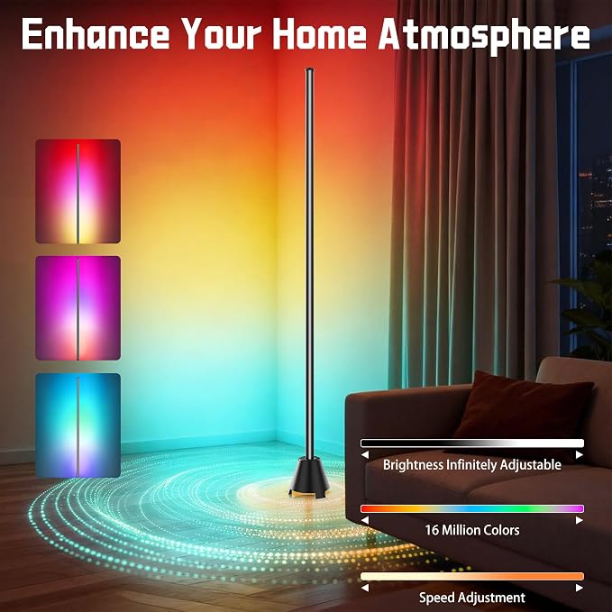 Ledagic Led Corner Floor Lamp with Speaker, USB Powered Led Lamp App & Remote Control, Color Changing Music Sync IC+RGB, Timer, Music Mode Standing Lamps for Living Room Lamp Bedroom Gaming, 1 Pack