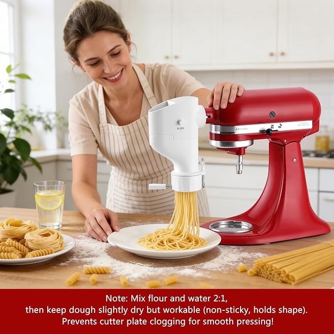 Pasta Maker Attachment for Kitchenaid Stand Mixer, Gourmet Pasta Press Attachment with 7 Interchangeable Plates, Kitchen aid Pasta Extruder Attachment for Homemade Spaghetti & Macaroni