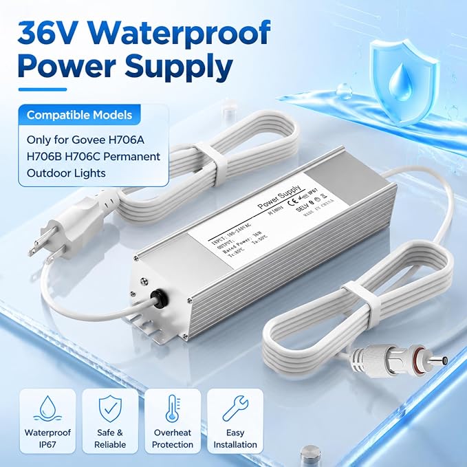 36V 3A Power Adapter for Govee Permanent Outdoor Lights H706A H706B H706C Power Cables