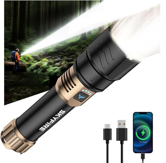 SKYFIRE Rechargeable Flashlights High Lumens,3000lm Super Bright Flashlight,Zoomable,4 Modes,Waterproof LED Flash Light for Camping Essentials,Outdoor and Home Emergencies