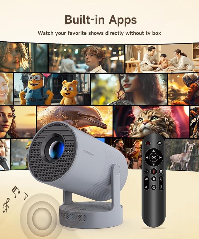 【Electric Focus】Magcubic Mini Projector 4K Support, Smart Projector with WiFi 6 and Bluetooth 5.4, 5W Soundbase Speaker, 180° Rotation, Portable Proyector for Home Theater