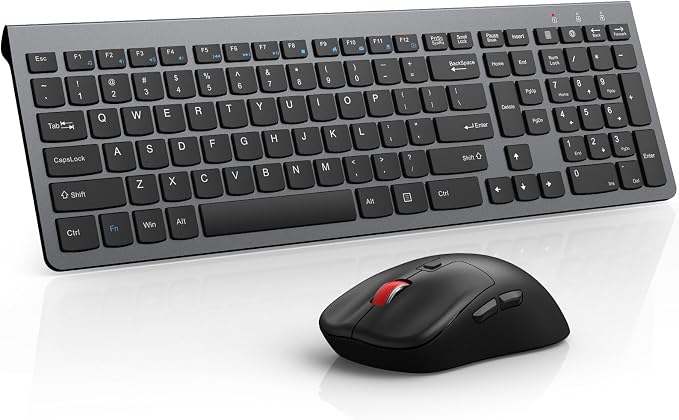 GAMCATZ Wireless Keyboard and Mouse Combo,Quiet Click,Full Size Design with Number Pad,Ergonomic Mouse with 5 DPI,Sleep Mode-2.4G Silent Portable Cordless Combo for Laptop/PC/Computer/Mac(Grey)