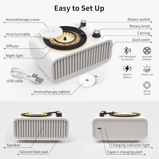 Vivilumens Speakers Bluetooth Wireless, 3 in 1 Portable Cute Speakers Vintage Style with Aromatic, Small LED Night Light for Home Office Decor, Ideal Gifts for Birthday, Anniversary