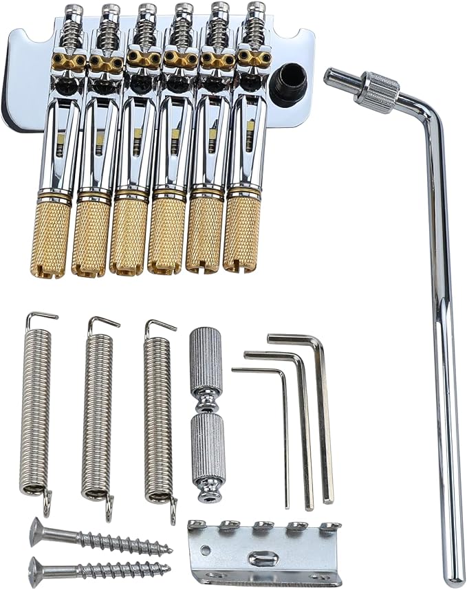 10.5mm Headless Electric Guitar Bridge Chrome Brass Block Saddle Hardened Steel Plate 2 point tremolo bridge for Fanned-fret 6 String Headless Electric Guitar Replacement parts
