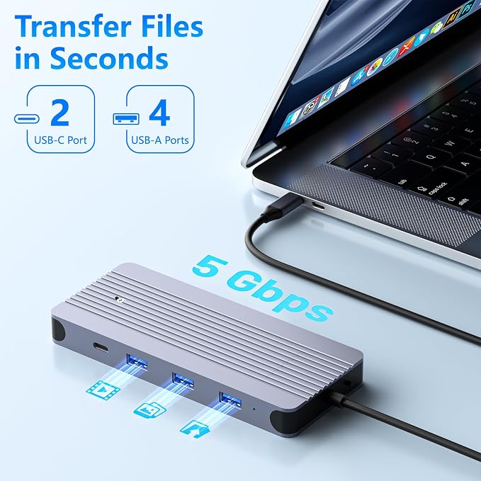 12-in-1 USB-C Hub with 10Gbps M.2 NVMe/SATA SSD Enclosure, Support 4K@60Hz HDMI,100W PD,SD/TF Card Reader,1Gbps RJ45,3 5Gbps USB 3.0,5Gbps USB-C DATA,48kHz Audio Compatible with MacBook Pro/Air/Lenovo