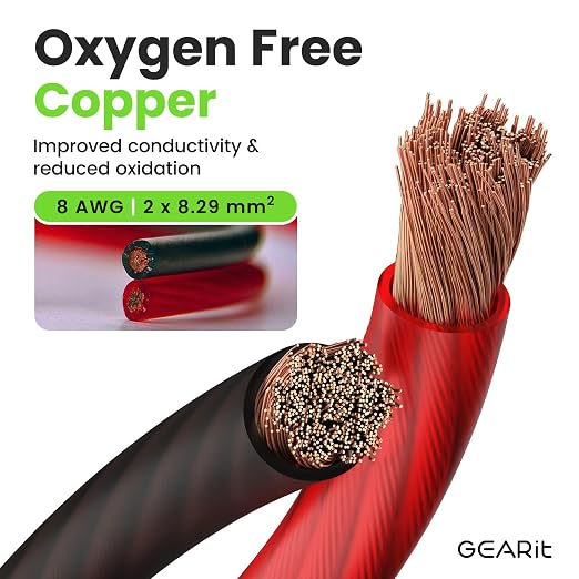 GEARit 8 Gauge OFC Wire 50 ft Black/Red Set, 8 AWG OFC Battery Cable, Oxygen-Free Copper Power Ground Wire for Car Audio Amp, RV, Marine