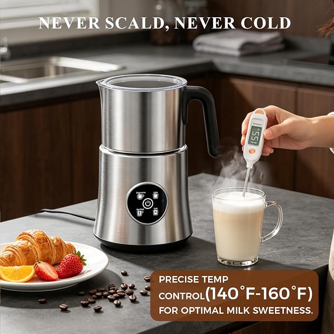 Milk Frother and Steamer, Detachable Electric Milk Frother, Automatic Warm and Cold Foam Maker, Stainless Steel Jug, BPA Free