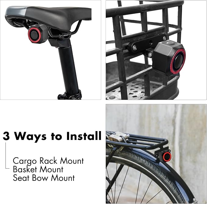 NineLeaf Bicycle Tail Light Rechargeable,Bike Tail Light with Alarm and Remote,Bike Alarms for Ebikes,IP65,113dB Alarms, Level 7 Sensitivity, Auto ON/Off Bike Tail Light with Smart Brake Lights