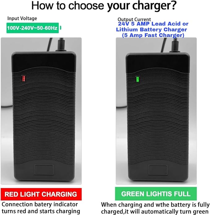 24V (29V) 5A 3-Pin Fast Battery Charger for Wheelchair Lakematic, Pride Mobility, Jazzy Power Chair, for Drive Medical, Golden Technologies, Rascal, Shoprider, Heartway, Bladez, Quantum Power Cord
