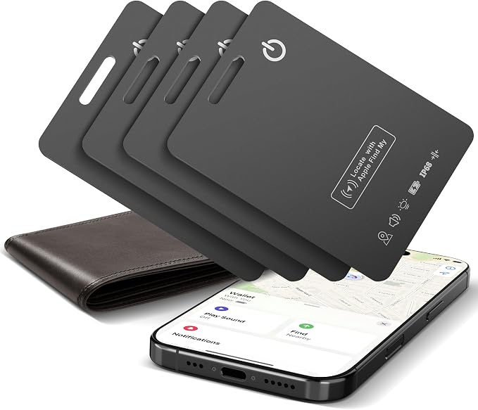 Wallet Tracker Card (iOS Only), Rechargeable Smart Card Wallet Tracker Works for Apple Find My, Thin Bluetooth Tracking Card GPS Tracker, Key Finder for Keys, Bags, Passport, Carbon Fiber