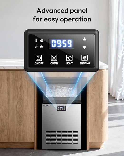 EUHOMY Commercial Gourmet Ice Maker Machine,100lbs/24H, Under Counter Ice Maker with 33lbs Storage, Non-Clumping Design,24pcs Hat Cubes Per Cycle, Freestanding Ice Maker for Home/Bar/Cafe/Restaurant