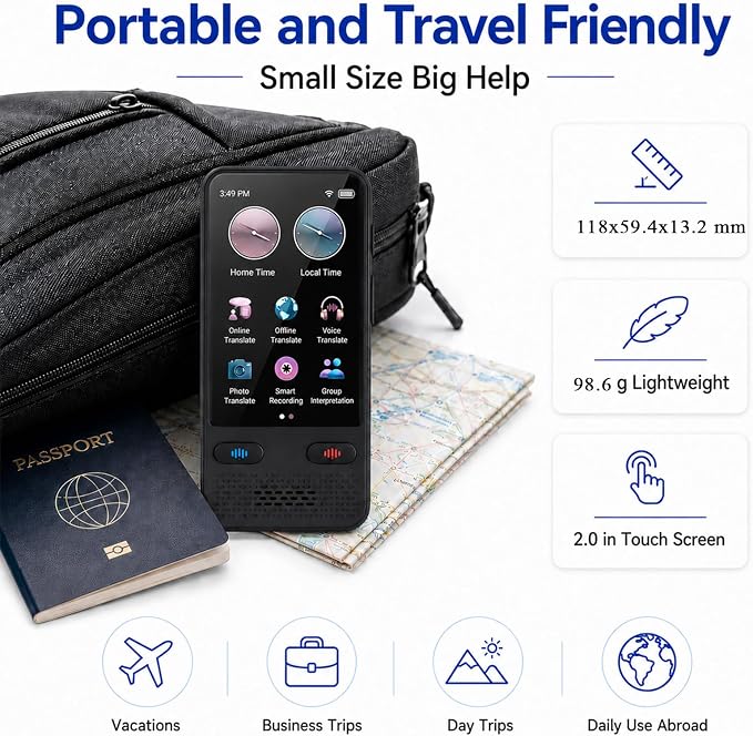 Pocket Language Translator Device No WiFi Needed Two Way Instant Translator with Offline Voice Photo Translation for Travel English Spanish Menus Hotels