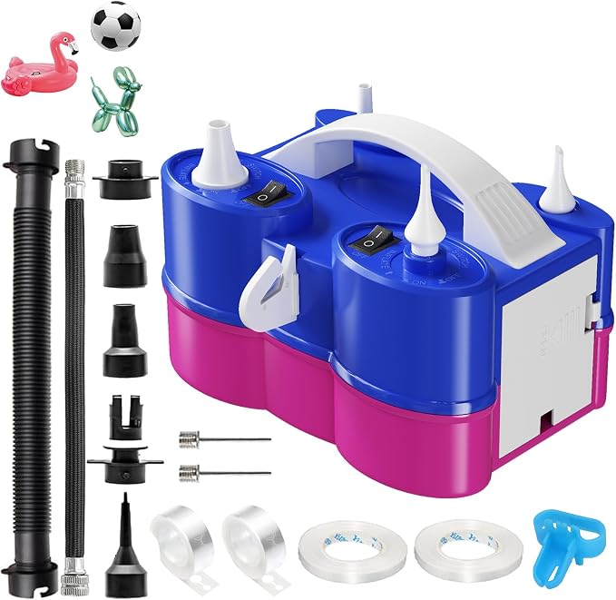 Togvu Electric Balloon Pump, 3-in-1 Portable Air Pump for Inflatables and Balloons, Dual Nozzle Balloon Blower Machine for Latex 260q Foil Balloons 110V Inflator Deflator for Pool Floats Air Mattress